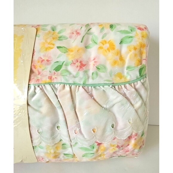 Vtg Garden Estates Sarah Twin Bedding Pink Romantic Spring Floral Eyelet Lace - Picture 4 of 12